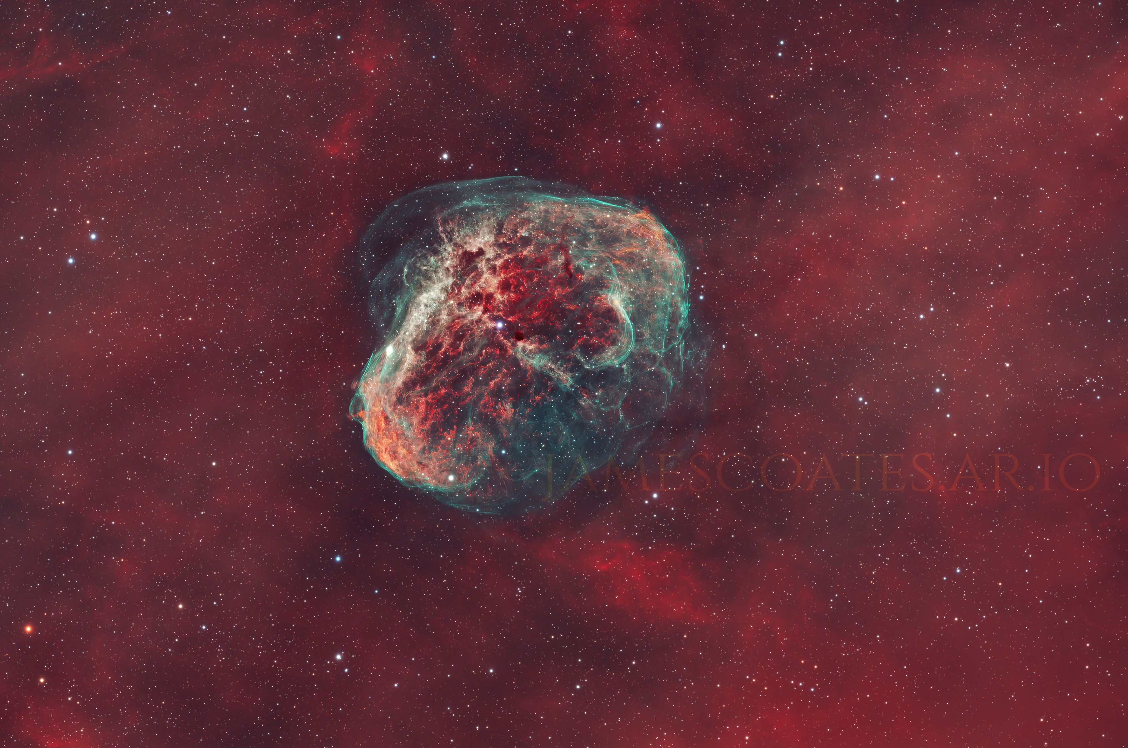 The Crescent Nebula in Cygnus, a shell blown by the wind of a Wolf-Rayet star