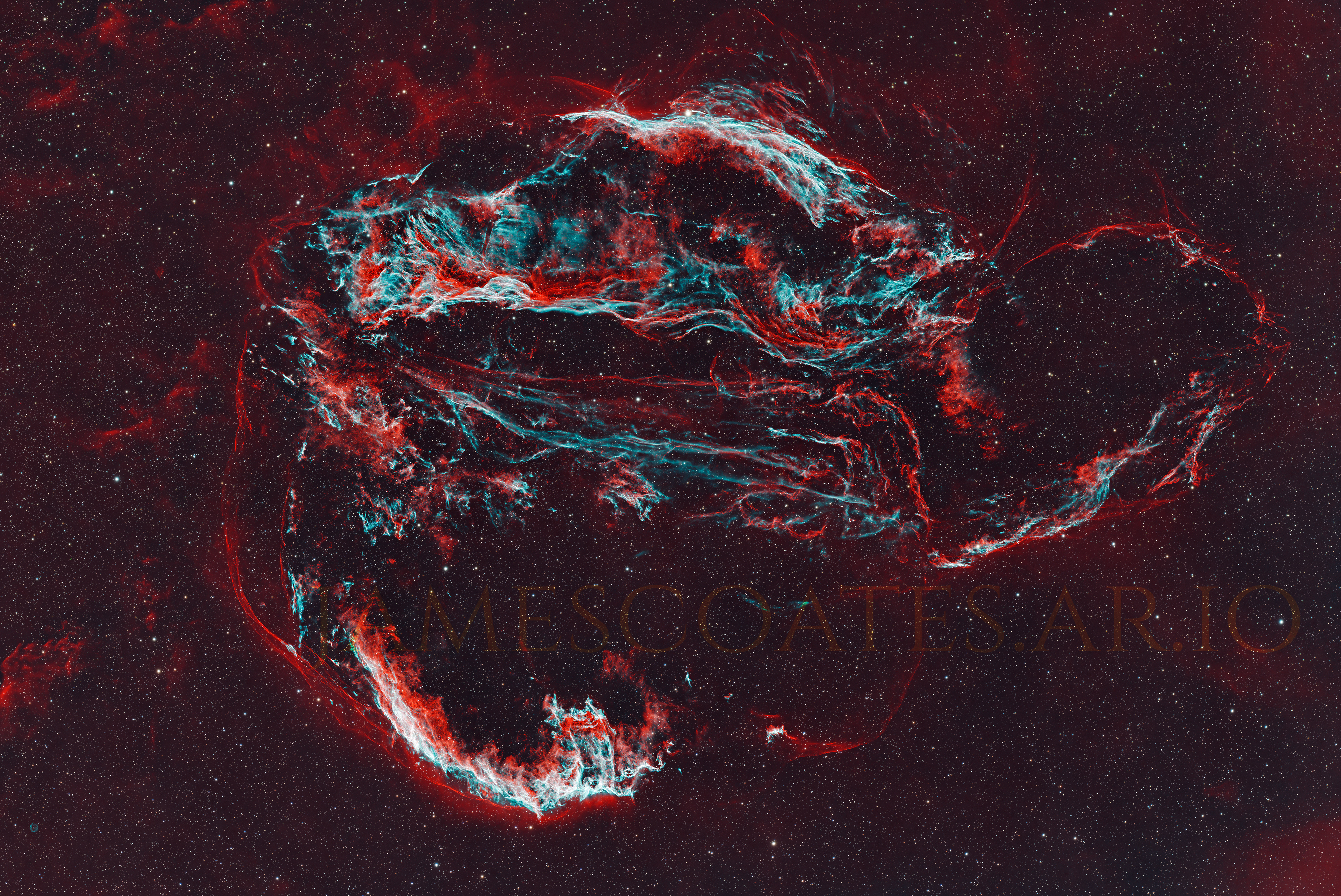 The Cygnus Loop, the filamentary shell of an ancient supernova remnant