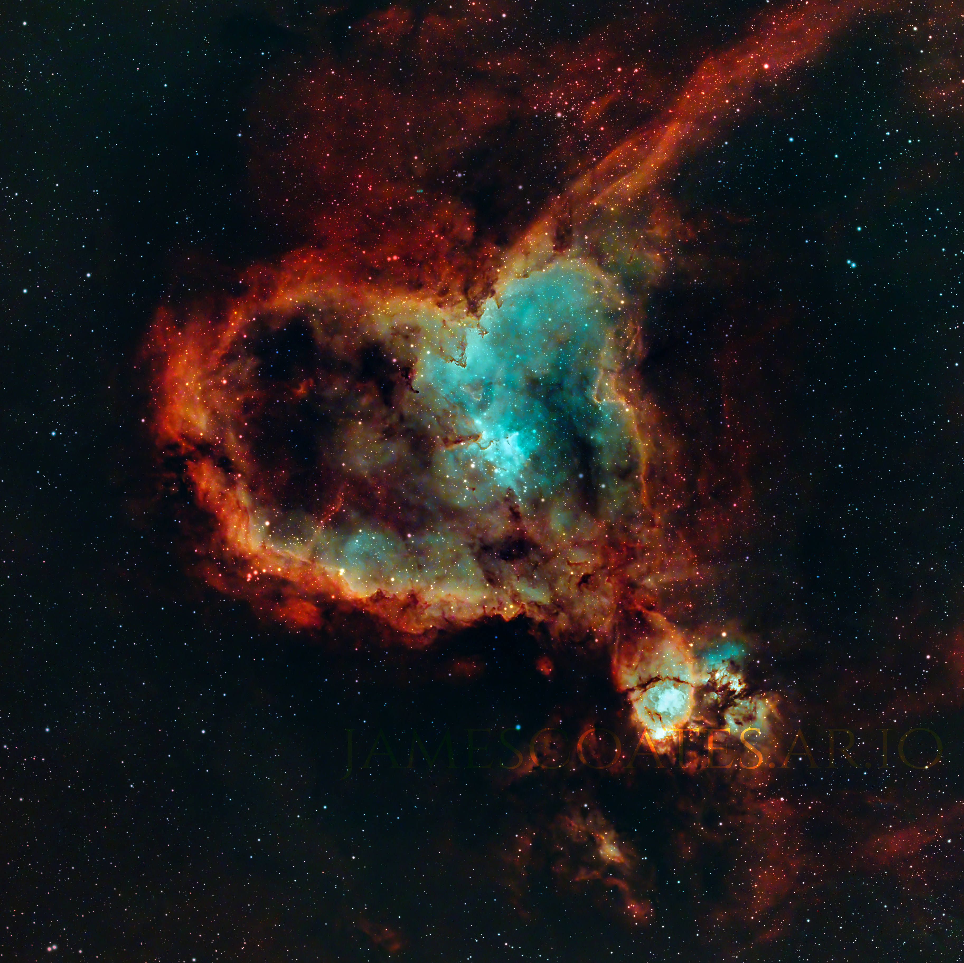 The Heart Nebula in Cassiopeia, processed to bring out the wider field of surrounding gas