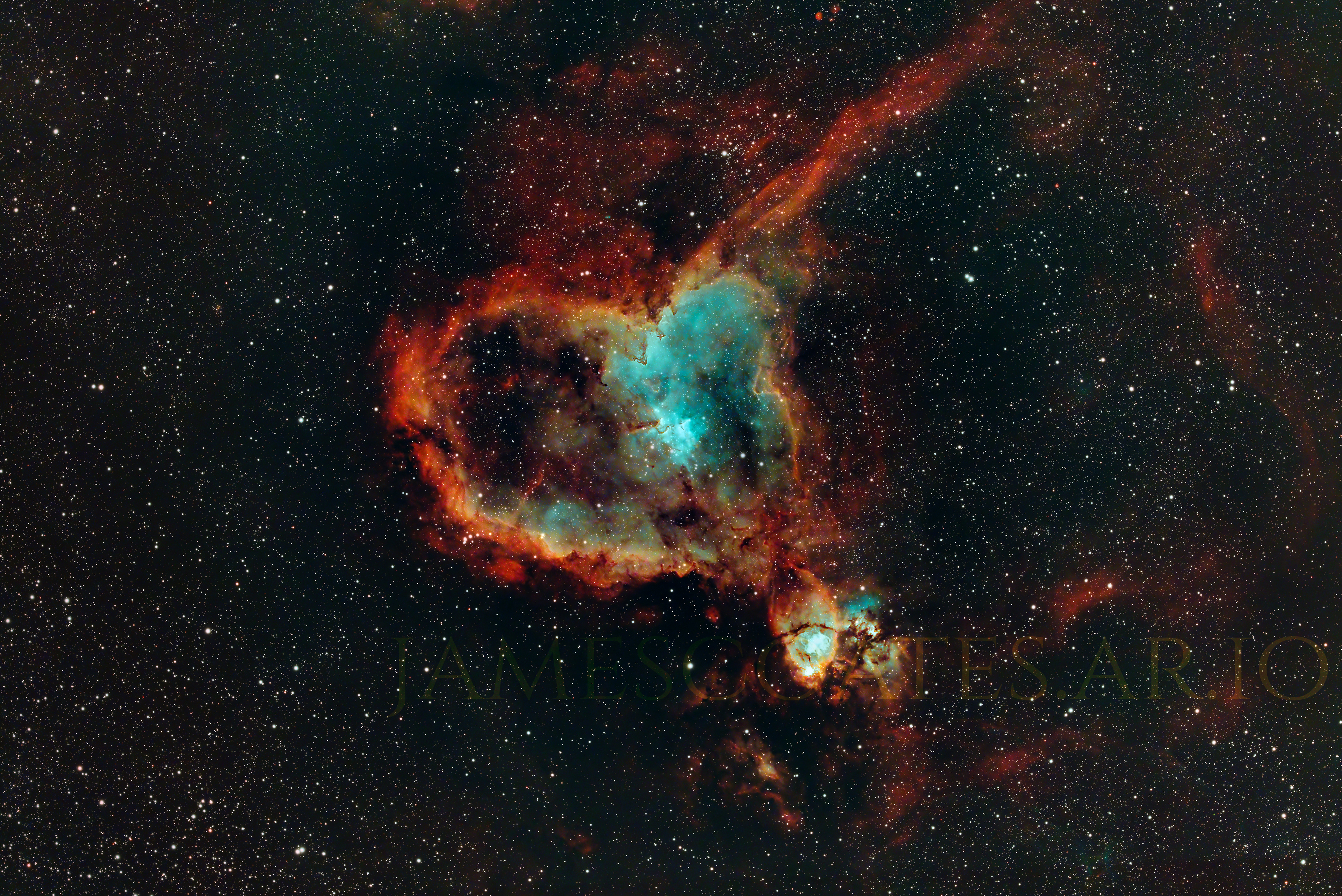 The Heart Nebula in Cassiopeia, an emission nebula with dark dust pillars at its centre
