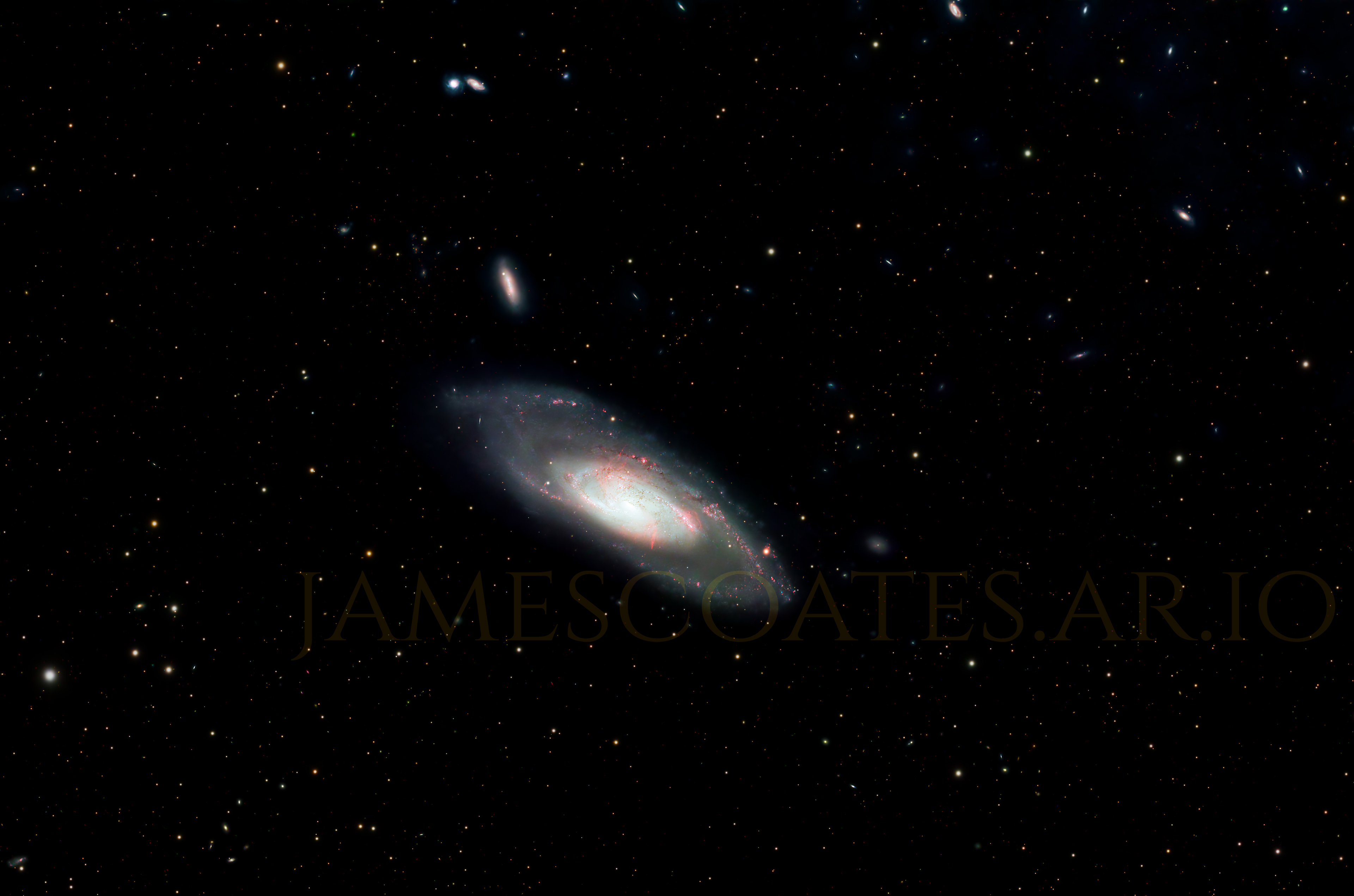 The spiral galaxy M106 in Canes Venatici, with anomalous arms extending beyond the disc