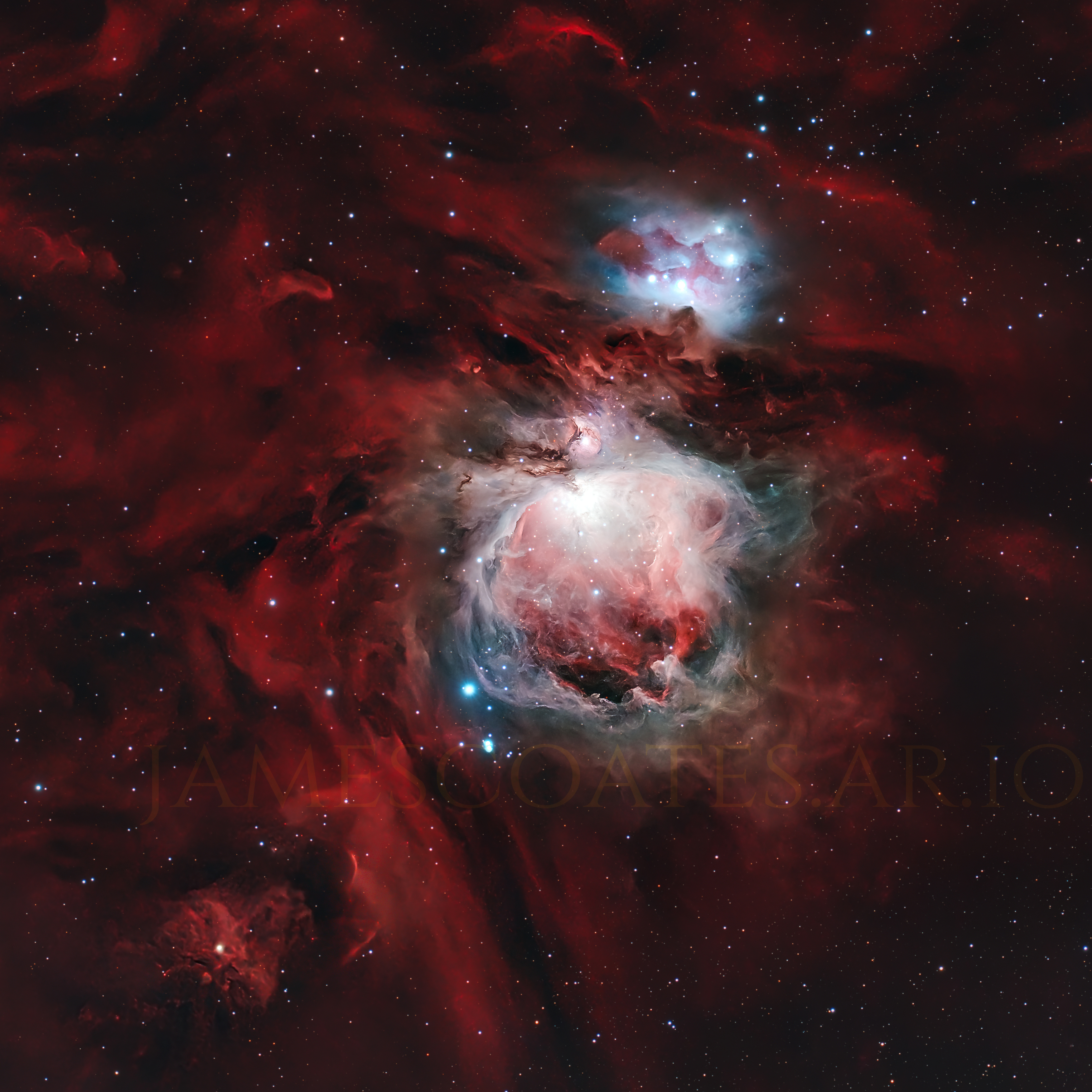 The Orion Nebula, a bright star forming region with the Trapezium cluster at its heart